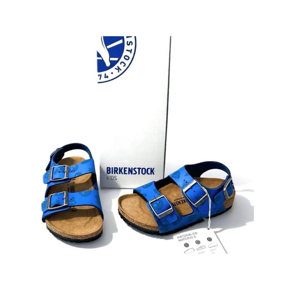 Birkenstock Milano Kids Sandals Size 28 EU 10-10.5 Royal Blue Skull Buckle